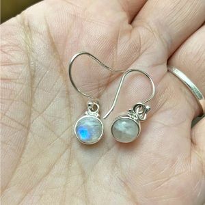 Small Rainbow Moonstone French Hook 925 Sterling Silver Earrings